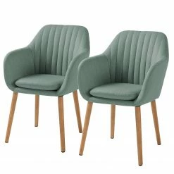 Mørteens Chaises à accoudoirs Tilanda - Tissu / Chêne massif - Tissu Cors: Gris menthe - Lot de 2