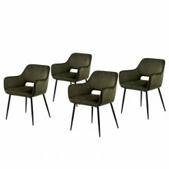 Mørteens Chaises à accoudoirs Rivanna - Velours/ Métal - Vert olive / Noir - Vert olive - Lot de 4