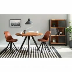 Mørteens Chaises capitonnées Aledas III - Imitation cuir / Hévéa massif - Cognac / Noir - Lot de 4 -Chaises Boutique 1000282502 210819 09453100449 MOOD DETAILS P000000001000282502 mood