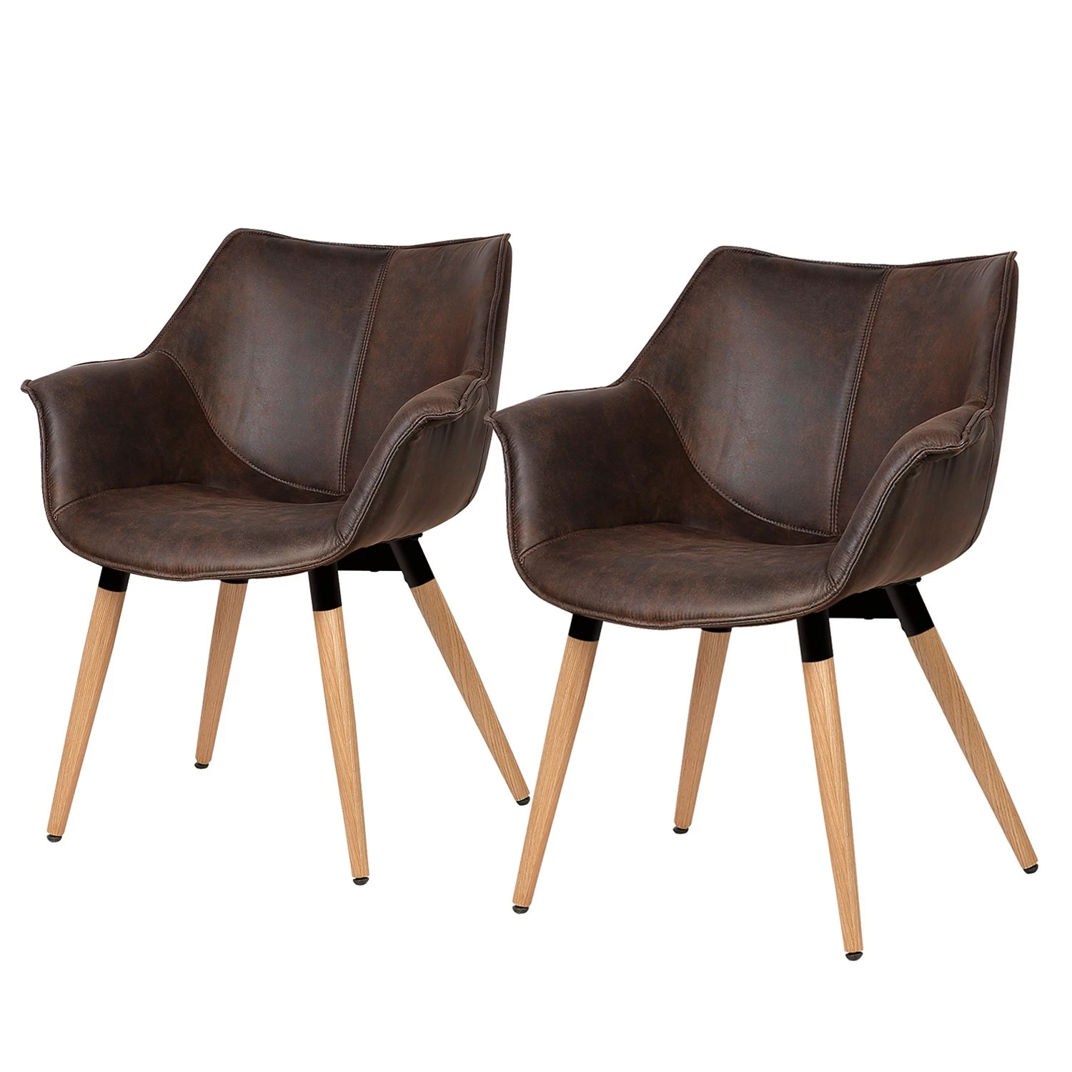 Ars manufacti Chaise à accoudoirs Kantii I - Microfibre / Chêne massif - Marron foncé vintage - Lot de 2 3 Ars manufacti Chaise à accoudoirs Kantii I - Microfibre / Chêne massif - Marron foncé vintage - Lot de 2