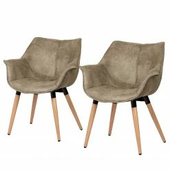 Chaises Soldes 2022 17 Ars manufacti Chaise à accoudoirs Kantii I - Microfibre / Chêne massif - Limon vintage - Lot de 2