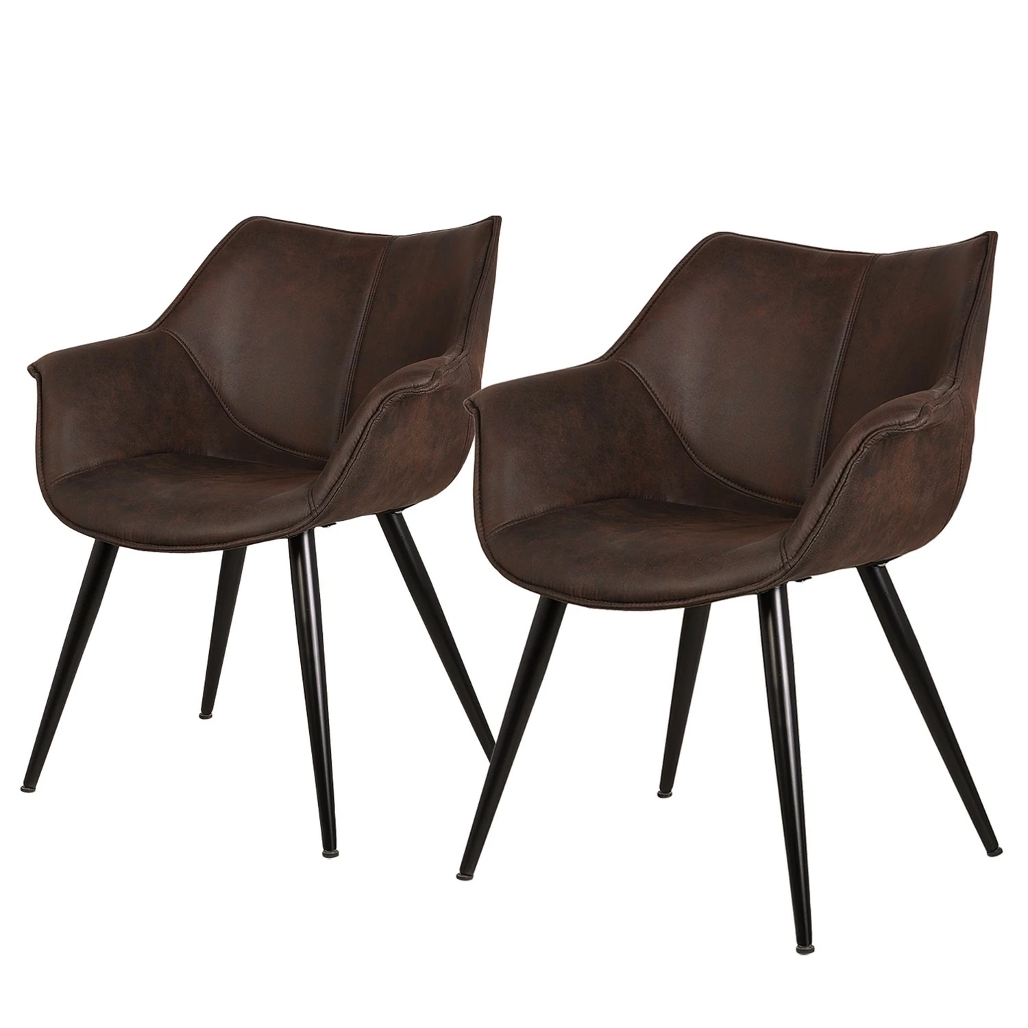 Ars manufacti Chaise à accoudoirs Kantii II - Microfibre / Métal - Microfibre Colby: Marron foncé vintage - Lot de 2 3 Ars manufacti Chaise à accoudoirs Kantii II - Microfibre / Métal - Microfibre Colby: Marron foncé vintage - Lot de 2