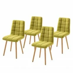 Mørteens Chaise capitonnée Doskie II - Lin / Chêne massif - Citron vert - Lot de 4
