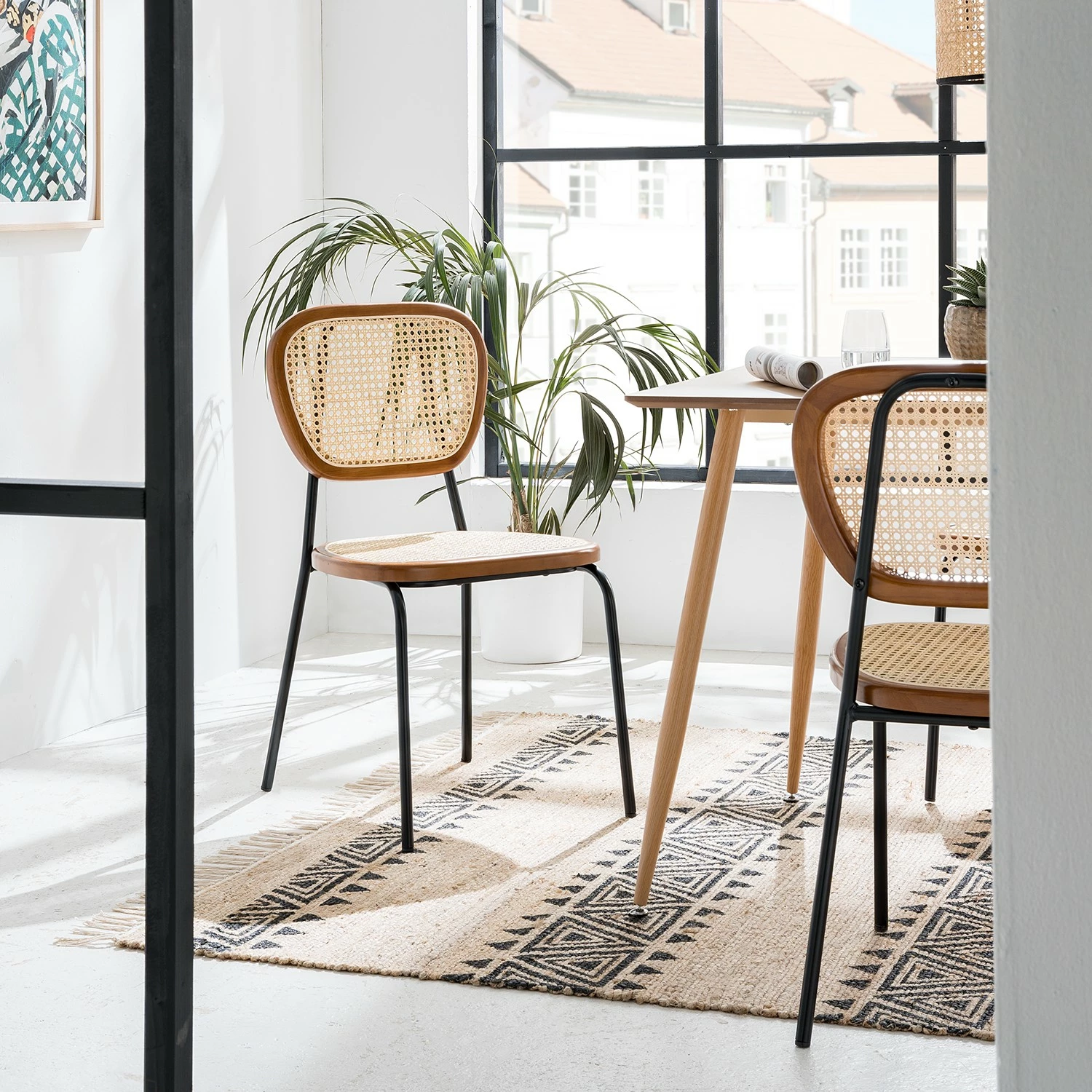 Maison Belfort Chaises Ramona (lot de 2) - Rotin & Hêtre massif / Acier - Beige & Hêtre / Chrome 4 Maison Belfort Chaises Ramona (lot de 2) - Rotin & Hêtre massif / Acier - Beige & Hêtre / Chrome – Image 2