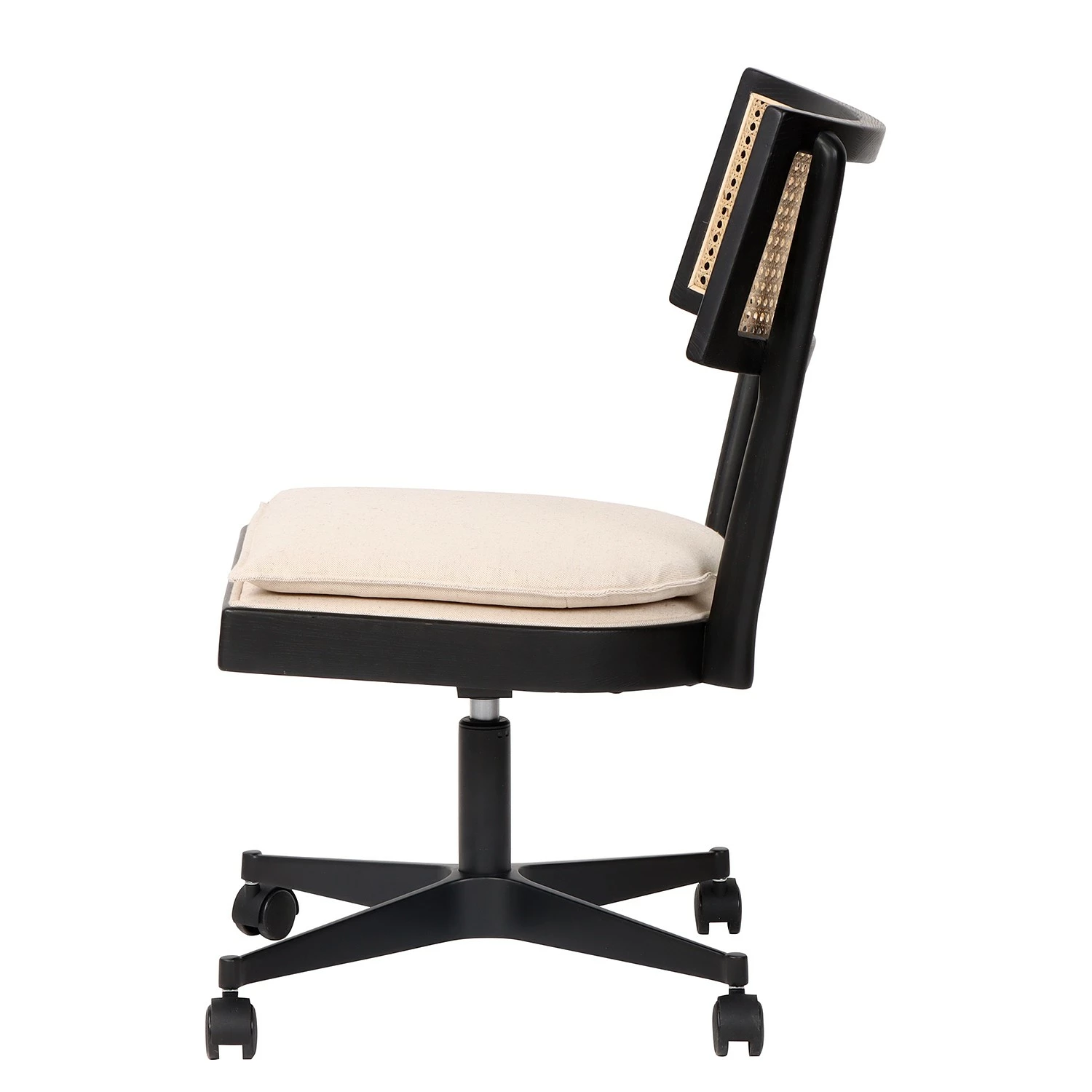 Mørteens Fauteuil de bureau Davik - Tissu / Frêne massif / Rotin - Crème / Frêne noir / Noir 5 Mørteens Fauteuil de bureau Davik - Tissu / Frêne massif / Rotin - Crème / Frêne noir / Noir – Image 3