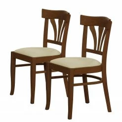 Red Living Chaises Brading II (lot de 2) - Tissu structuré / Hêtre massif- Beige / Imitation noyer