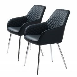 Red Living Chaises Ă accoudoirs Dela III (lot de 2) - Imitation cuir / Fer - Noir / Chrome