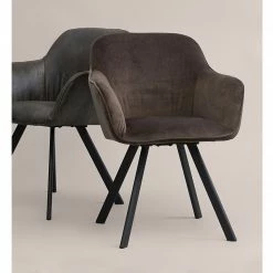 Red Living Chaises à accoudoirs Livia (lot de 2) - Velours / Acier - Marron gris / Noir -Chaises Boutique 1000303853 211105 13105200055 MOOD DETAILS P000000001000303853 mood