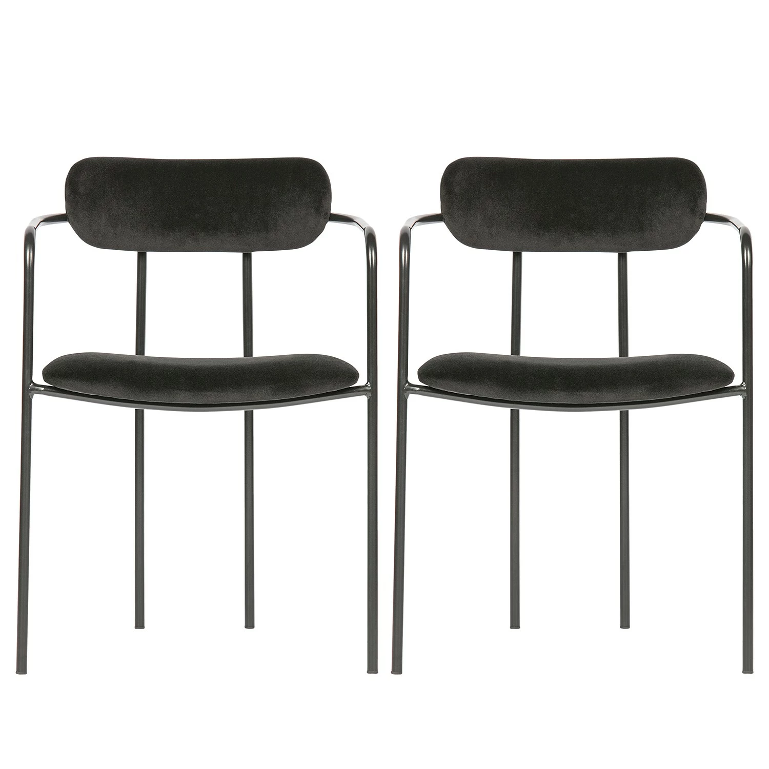 Red Living Chaises à accoudoirs Lineas (lot de 2) - Velours / Acier - Noir 3 Red Living Chaises à accoudoirs Lineas (lot de 2) - Velours / Acier - Noir