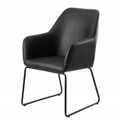 Loftscape Chaise à accoudoirs Fradou III - Imitation cuir / Fer - Noir