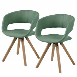 Mørteens Chaise à accoudoirs Buggio - Tissu / Hévéa massif - Tissu Cors: Gris menthe - Lot de 2