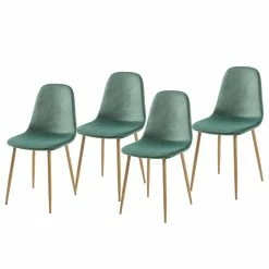 Jack & Alice Chaise capitonnée Iskmo VIII - Velours / Metall - Imitation chêne - Vert menthe - Lot de 4