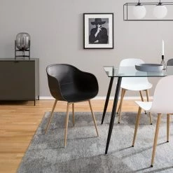 Mørteens Chaise à accoudoirs Odon - Matière plastique / Métal - Imitation chêne - Noir - Lot de 2 -Chaises Boutique 1000312639 211202 13441500035 MOOD DETAILS P000000001000312639 mood