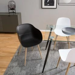 Mørteens Chaise à accoudoirs Odon - Matière plastique / Métal - Imitation chêne - Noir - Lot de 2 -Chaises Boutique 1000312639 211202 13441500037 MOOD DETAILS P000000001000312639 mood