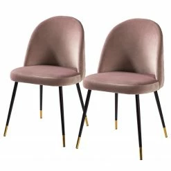 Jack & Alice Chaise capitonnée Farum - Velours / Acier - Noir - Velours Zala: Rose vieilli - Lot de 2