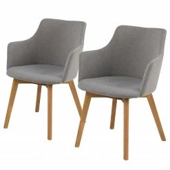 Loftscape Chaises à accoudoirs Kampen II (2) - Tissu / Chêne massif - Gris clair / Chêne