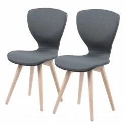 Loftscape Chaises capitonnées Monreale (lot de 2) - Tissu / Chêne massif - Gris / Chêne