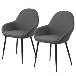 Loftscape Chaises à accoudoirs Kia II (lot de 2) - Tissu / Fer - Gris / Noir