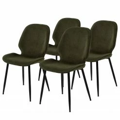 Loftscape Chaises capitonnées Kerang I (lot de 4) - Velours côtelé / Fer - Vert olive foncé / Noir