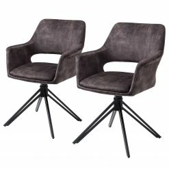 Loftscape Chaises Ă accoudoirs Moala II (lot de 2) - Velours / Acier - Gris vintage / Noir