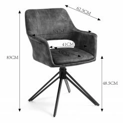 Loftscape Chaises à accoudoirs Moala II (lot de 2) - Velours / Acier - Gris vintage / Noir -Chaises Boutique 1000329352 220203 1614200000500 SKETCH DETAILS P000000001000329352 sketch