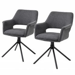 Loftscape Chaise à accoudoirs Keldur II (lot de 2) - Tissu / Acier - Gris / Noir