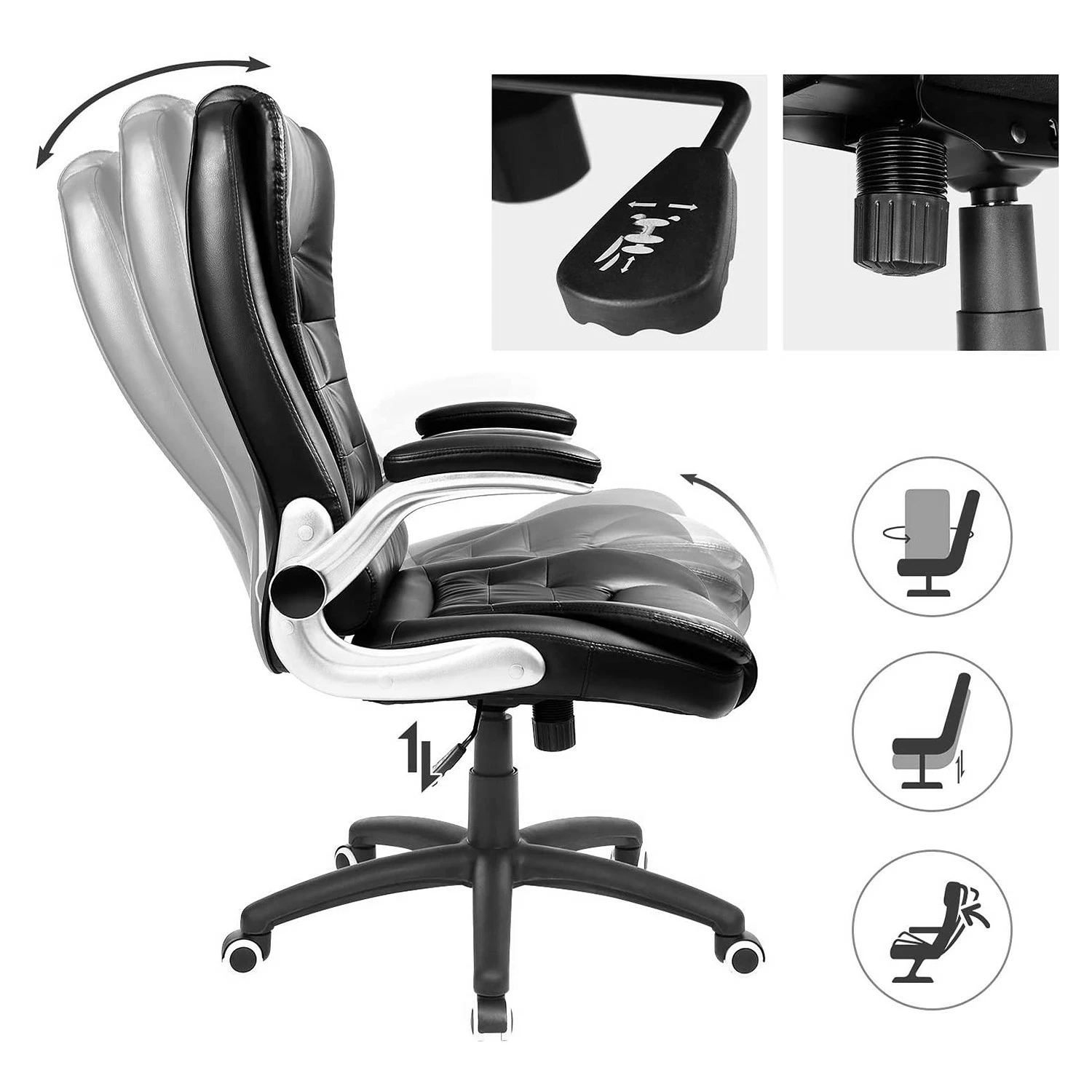 Loftscape Fauteuil de bureau Modan XXL - Imitation cuir / Nylon - Noir / Argenté 7 Loftscape Fauteuil de bureau Modan XXL - Imitation cuir / Nylon - Noir / Argenté – Image 5