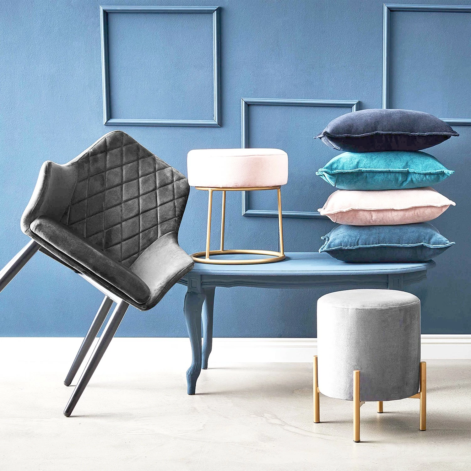 Butlers Chaises à accoudoirs VELVET (lot de 2) - Polyester / Métal - Gris 6 Butlers Chaises à accoudoirs VELVET (lot de 2) - Polyester / Métal - Gris – Image 4