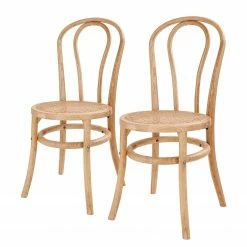 Butlers Chaises WIENER MELANGE (lot de 2) - Bois d’orme / Rotin - Naturel