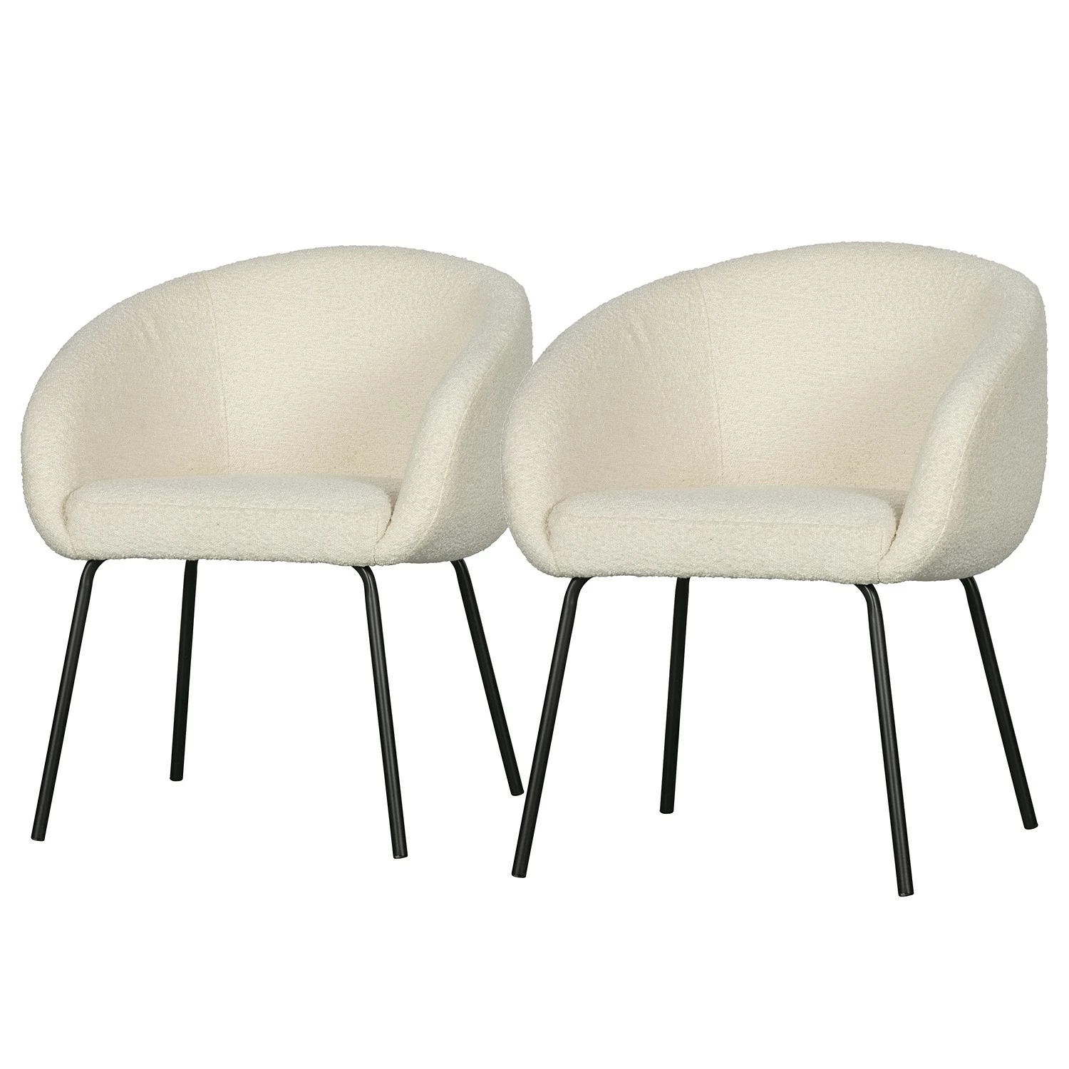 Loftscape Chaises à accoudoirs Pangolo (lot de 2) - Bouclé / Acier - Blanc / Noir 3 Loftscape Chaises à accoudoirs Pangolo (lot de 2) - Bouclé / Acier - Blanc / Noir
