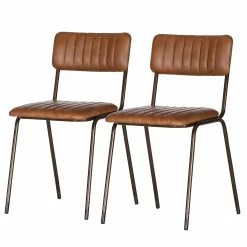 Ars manufacti Chaises de bar Blasdell (lot de 2) - Cuir véritable / Métal - Marron vintage/ Laiton vieilli