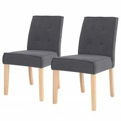 Loftscape Chaises capitonnées Alcoy (lot de 2) - Tissu / Hévéa massif - Gris / Hévéa