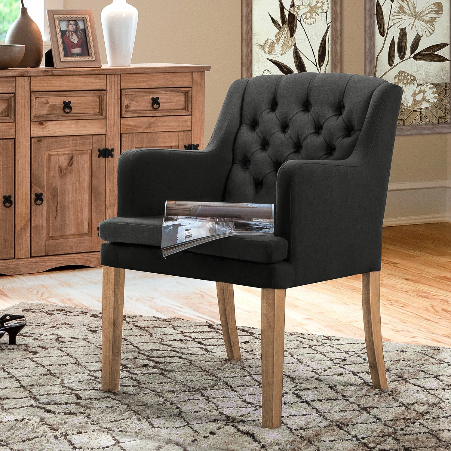 Maison Belfort Chaise à accoudoirs Austin - Tissu Kyra: Gris foncé 4 Maison Belfort Chaise à accoudoirs Austin - Tissu Kyra: Gris foncé – Image 2