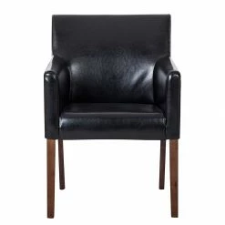 Maison Belfort Chaise à accoudoirs Lincoln I - Imitation cuir noir / bouleau brun foncé -Chaises Boutique armlehnstuhl lincoln kunstleder schwarz birke hellbraun 309334