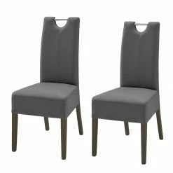 Ars Natura Chaises Lenya (lot de 2) - Cuir synthétique gris / Hêtre marron foncé