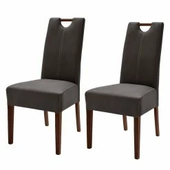 Ars Natura Chaises rembourrées Alessia (lot de 2) - Marron / Hêtre marron foncé