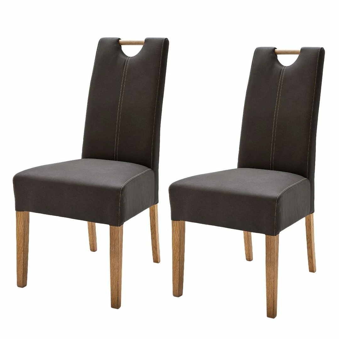 Ars Natura Chaises rembourrées Alessia (lot de 2) - Marron / Chêne 3 Ars Natura Chaises rembourrées Alessia (lot de 2) - Marron / Chêne
