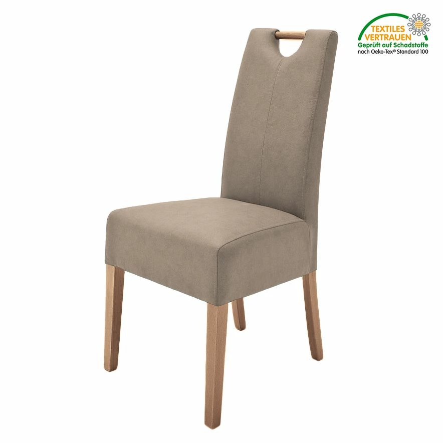 Roomscape Lot de 2 chaises capitonnées Alessia II - Taupe / Chêne 4 Roomscape Lot de 2 chaises capitonnées Alessia II - Taupe / Chêne – Image 2