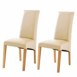 Ars Natura Chaises capitonnées Foxa (lot de 2) - Imitation cuir / Hêtre massif - Beige - Hêtre clair