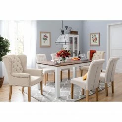 Maison Belfort Chaises capitonnées Jeanne (lot de 2) - Tissu / Chêne massif - Crème -Chaises Boutique polsterstuhl jeanne 2er set leinenstoff creme 4762960